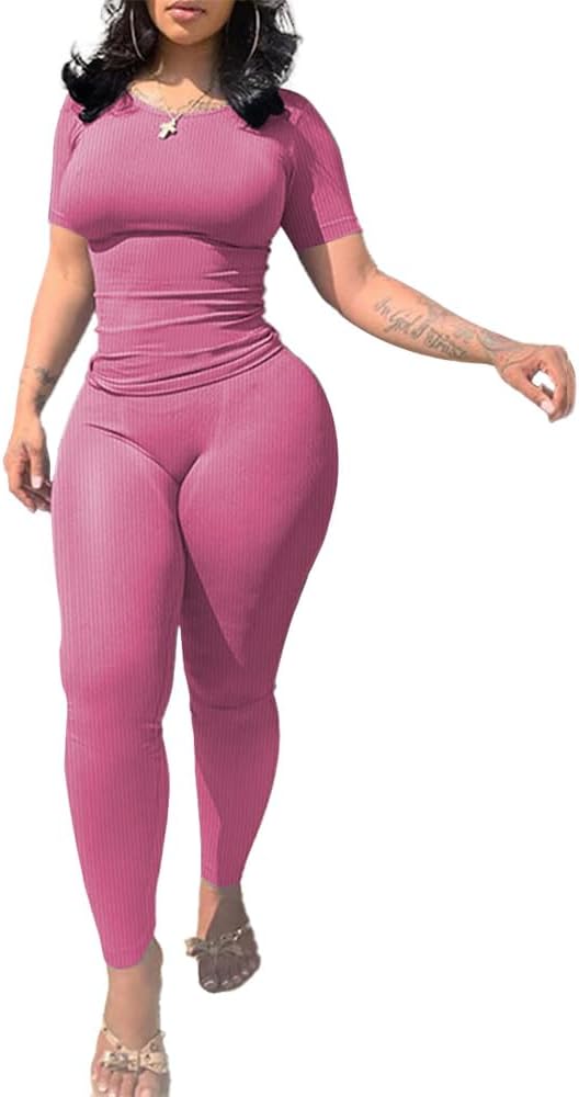 Nimsruc Two Piece Outfits For Women Summer Casual Short Sleeve Jogging Suits