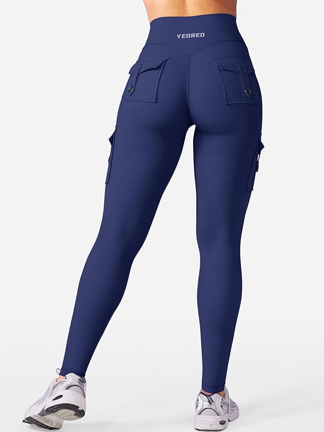 YEOREO CoreFlex Workout Cargo Leggings with Pockets for Women Hidden Scrunch Butt Lifting Leggings Gym Yoga Pants