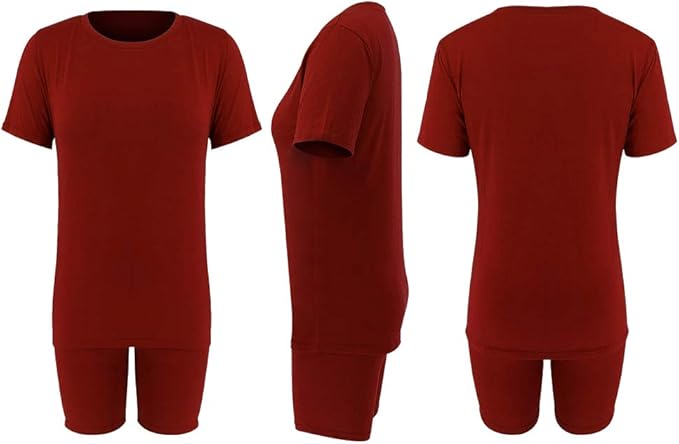 KINIKO Women's 2 Piece Casual Fashion Sports Solid Color Suit short Sleeve top and Pants Set Sweatshirt