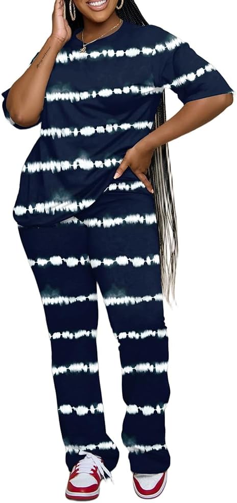 PINSV Women 2 Piece Outfits Short Sleeve Top and Flare Pants Lounge Sets Tracksuit