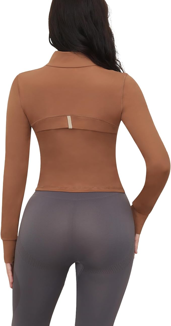 Workout Jackets for Women: Athletic Gym Running Cropped Zip Up Tops with Thumb Holes Slim Fit Lightweight Sportswear
