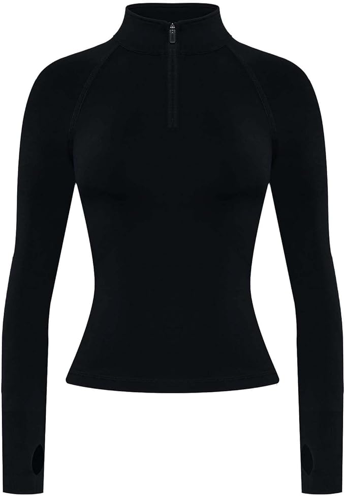 AUROLA Influence Workout Jacket for Women, Half Zip Cropped Slim Fit Long Sleeve Yoga Jackets Athletic Top with Thumb Holes