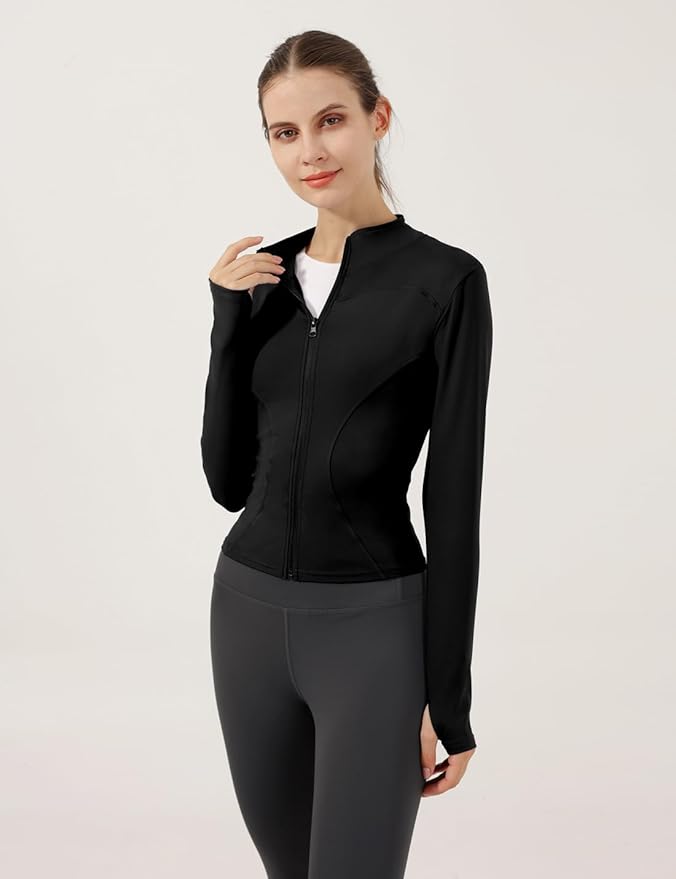 Locachy Women's Lightweight Stretchy Workout Full Zip Running Track Jacket with Thumb Holes