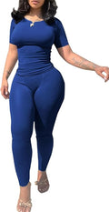 PINSV 2 Piece Sets for Women Summer Casual Jogger Workout Outfits Fitted Crew Neck T-shirt High Waist Legging Sets