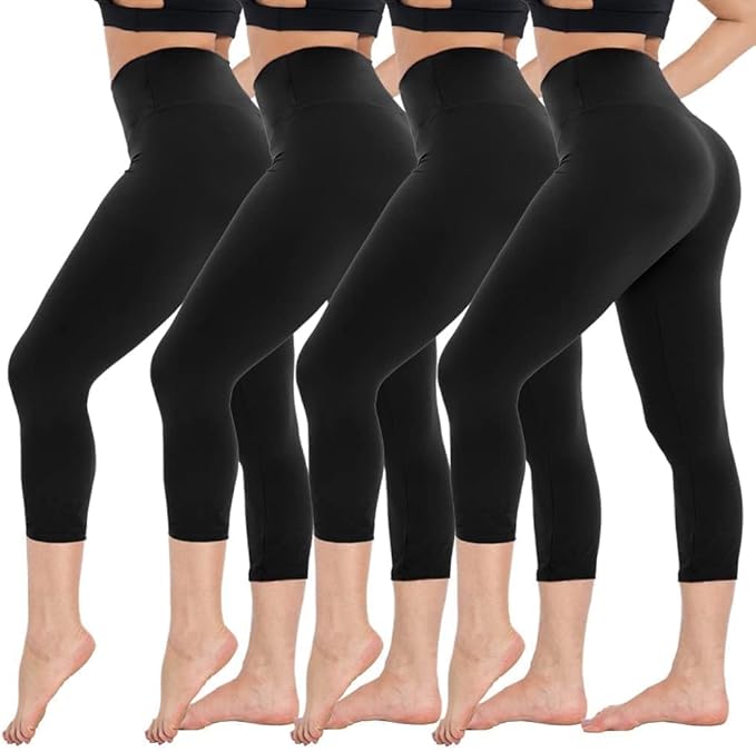 4 Pack Capri Leggings for Women - High Waisted Capris Tummy Control Yoga Pants with Pockets Workout Cycling Tights