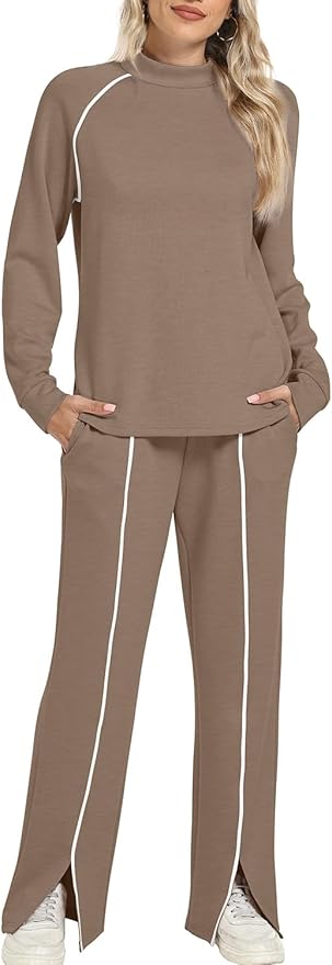 WIHOLL Lounge Sets for Women 2 Piece Fall Outfits 2025 Wide Leg Pant Matching Sets Womens Clothing