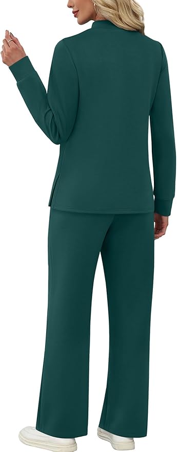 WIHOLL Two Piece Sets for Women Spring Travel Vacation Outfits 2026 Long Sleeve Lounge Sets Side Slit Wide Leg Pants S-3XL
