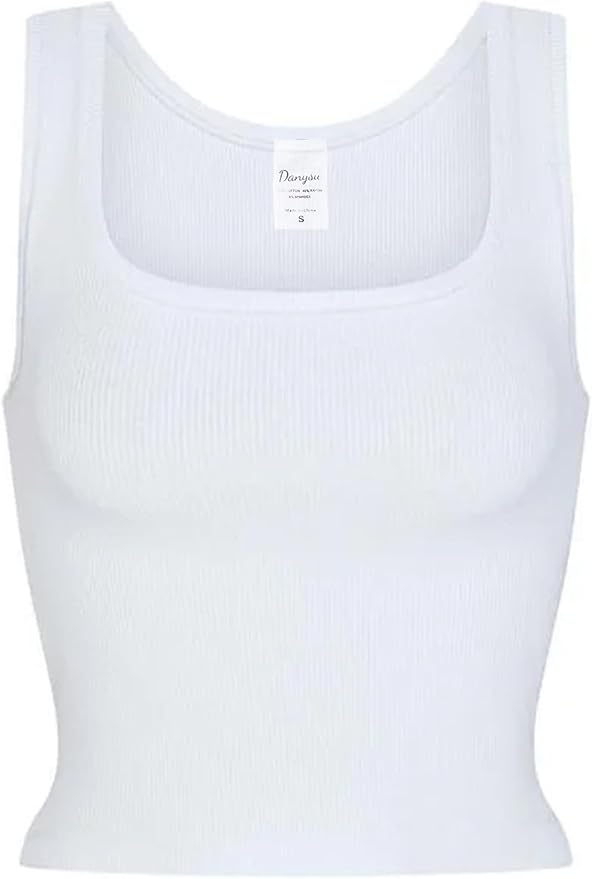 Danysu Women Rib Tank Top Padded Workout Top Square Neck Crop Tank Fitted Basic Cami Tops