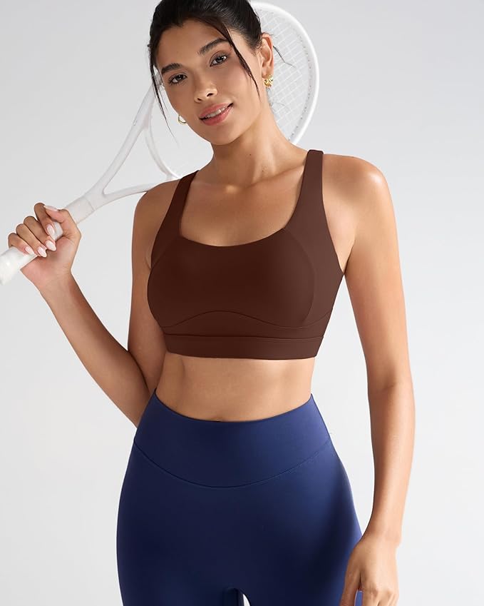 RUNNING GIRL Sports Bras for Women High Support,Racerback High Impact Grey Sports Bra Moulded Cup Workout Bra Push up