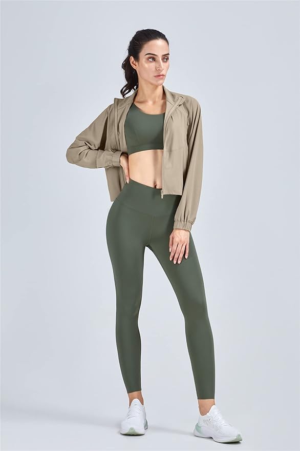 altiland Women's Athletic Running Yoga Gym Track Zip Up Cropped Jackets UPF 50+ Sun Protection Long Sleeve Workout Shirts
