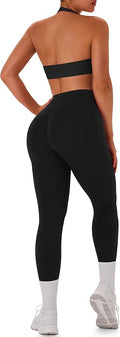 TDIFFUN Women Workout Sets 2 Piece Seamless Scrunch Butt Leggings Padded Halter Sports Bra Matching Set Gym Yoga Outfits