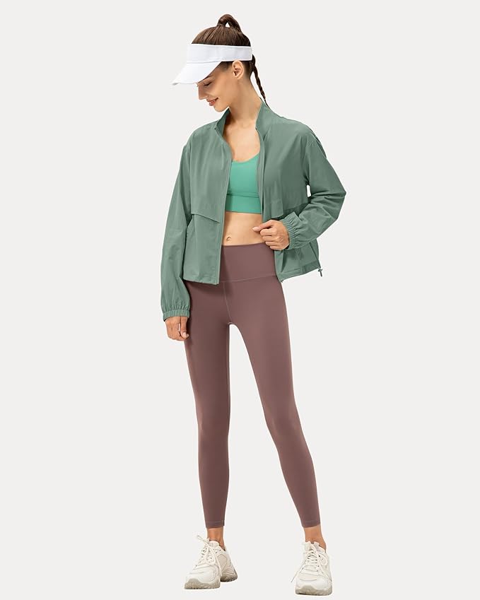 Locachy Women's Lightweight Zip Up Athletic Jacket Stand Collar Windproof Sun Protection Workout Outdoor Jacket