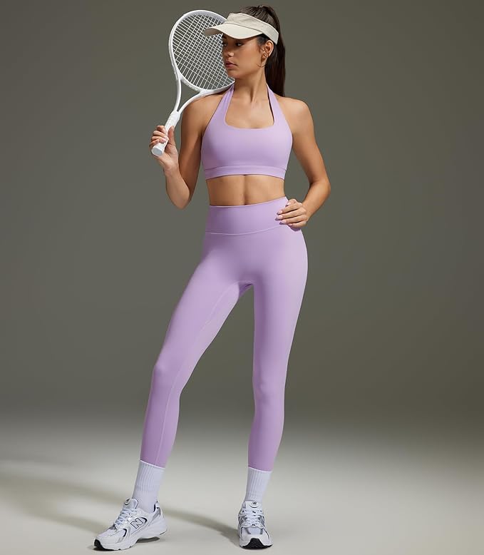 OMKAGI 2 Piece Workout Sets for Women Halter Sports Bras Gym Sets Booty Leggings Outfits