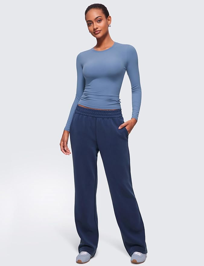 CRZ YOGA Softembrace Crewneck Long Sleeve Shirts for Women - Casual Going Out Tops Soft Basic Fitted Tight Fall T-Shirts
