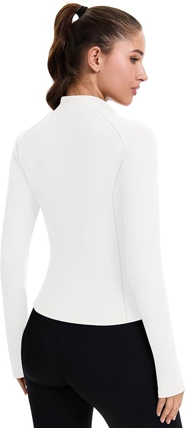 ZHENWEI Workout Jackets for Women Full Zip Up Cropped Athletic Long Sleeve Lightweight Slim Fit Running Tops with Pockets