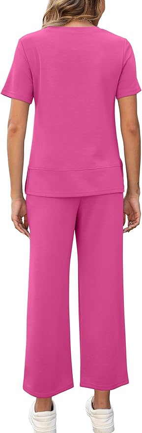 XIEERDUO Women's Side Slit Lounge Sets 2026 Fashion 2 Piece Travel Outfits Cozy Loungewear Wide Leg Tracksuits S-3XL