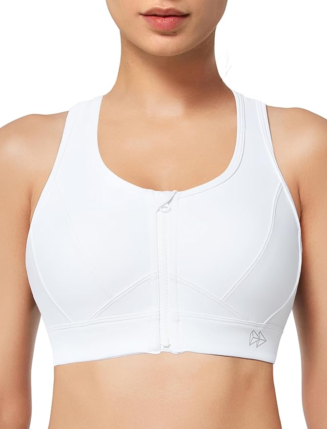 Yvette Zip Front Sports Bra - High Impact Sports Bras for Women Plus Size Workout Fitness Running