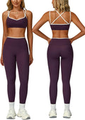 ABOCIW Two Piece Workout Sets for Women Color Block Strappy Sports Bra High Waist Leggings Yoga Pilates Outfits