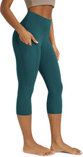 ODODOS Women's High Waisted Yoga Capris with Pockets, Tummy Control Non See Through Workout Athletic Running Capri Leggings