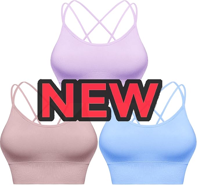 Sykooria 3 Pack Strappy Sports Bra for Women Sexy Crisscross for Yoga Running Athletic Gym Workout Fitness Tank Tops