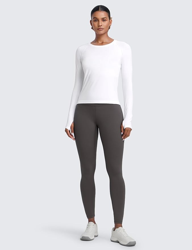 CRZ YOGA Seamless Long Sleeve Shirts for Women Waist Length - Workout Athletic Running Gym Yoga Tops Crewneck Breathable
