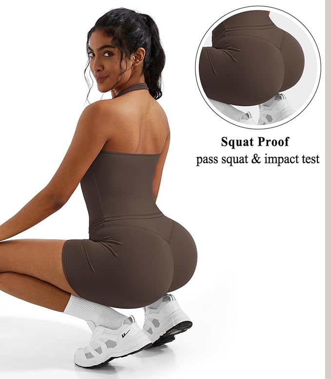 OMKAGI 2 Piece Workout Sets for Women Halter Sports Bra Tank Gym Biker Shorts Outfits