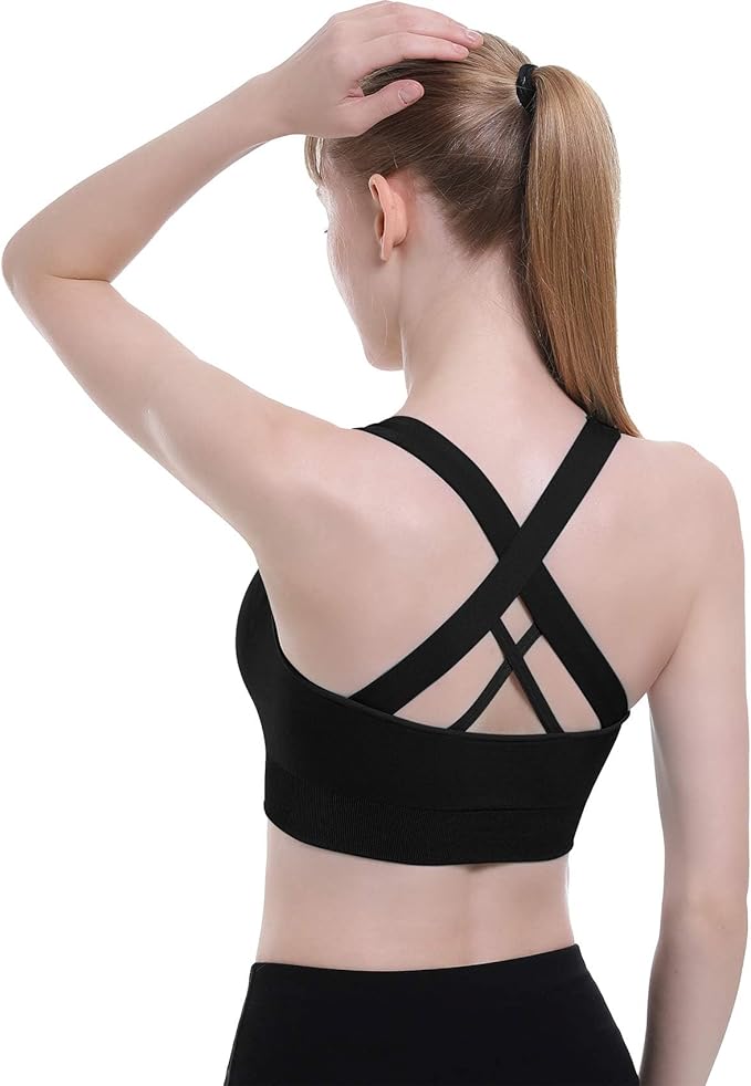 Double Couple Sports Bras for Women Padded High Impact Seamless Criss Cross Back Workout Tops Gym Activewear Bra Large