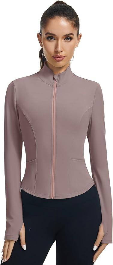 LOMON Women's Athletic Jackets Cropped Long Sleeve Workout Tops Yoga Zip Up Jackets Gym Tops Golf Shirts