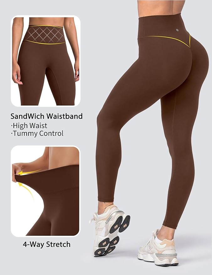 Sogetdo Yoga Leggings for Women Hidden Scrunch Butt Non See Through High Waisted No Front Seam Athletic Gym Workout Pants