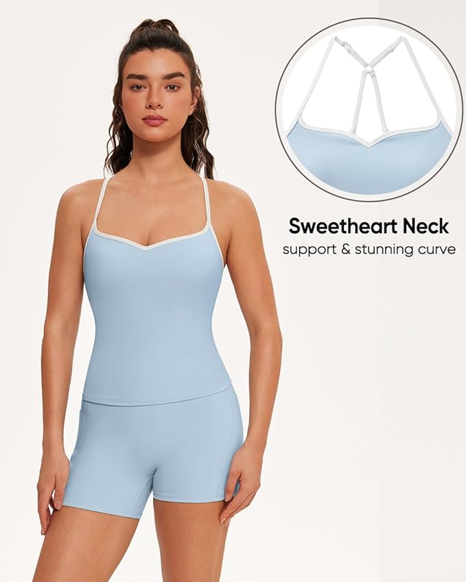 OMKAGI Sports Bras for Women Cute Sweetheart Neck Workout Tank Tops Open Back Yoga Bra Top