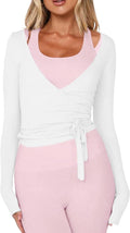 Women Pilates Wrap Top Ballet Tie Workout Shirt Long Sleeve Cross Sexy Deep V Neck Yoga Coquette Blouses Y2k Active Gym