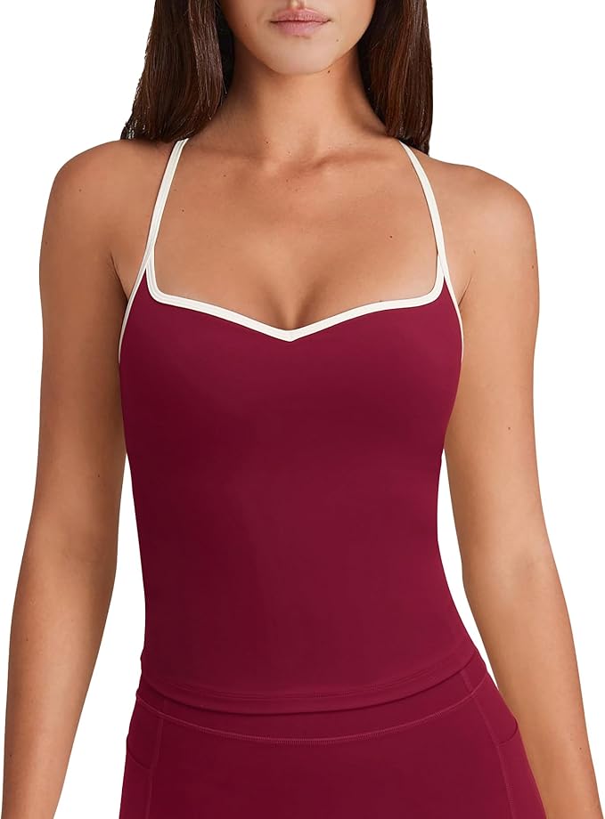OMKAGI Sports Bras for Women Cute Sweetheart Neck Workout Tank Tops Open Back Yoga Bra Top