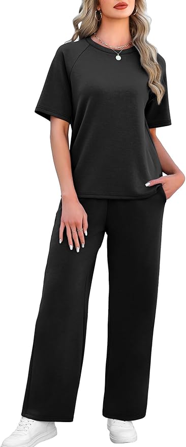 WIHOLL 2 Piece Sets for Women Resort Wear Travel Vacation Outfits Summer Short Sleeve Lounge Sets