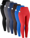 LZYVOO Leggings with Pockets for Women, 6 Packs Soft High Waisted Tummy Control Workout Yoga Pants