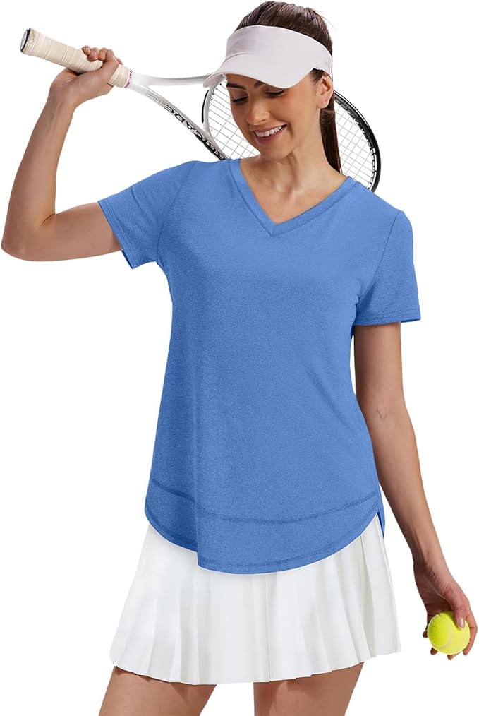 XIEERDUO Womens Workout Tops Short Sleeve Shirts Quick Dry Outfits for Hiking Running V Neck S-3XL