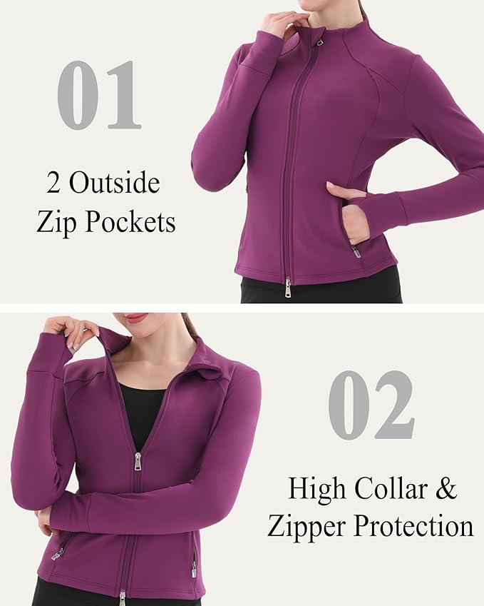 Women's Thermal Yoga Jacket - Thick Warm Full Zip Long Sleeve for Running Gym, Fleece Lined for Cold Weather Winter