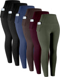 LZYVOO Leggings with Pockets for Women, 6 Packs Soft High Waisted Tummy Control Workout Yoga Pants