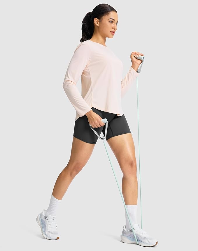 SANTINY Lightweight Long Sleeve Workout Tops for Women Breathable Gym Yoga Athletic Running Hiking Top UPF 50+ Sun Shirts