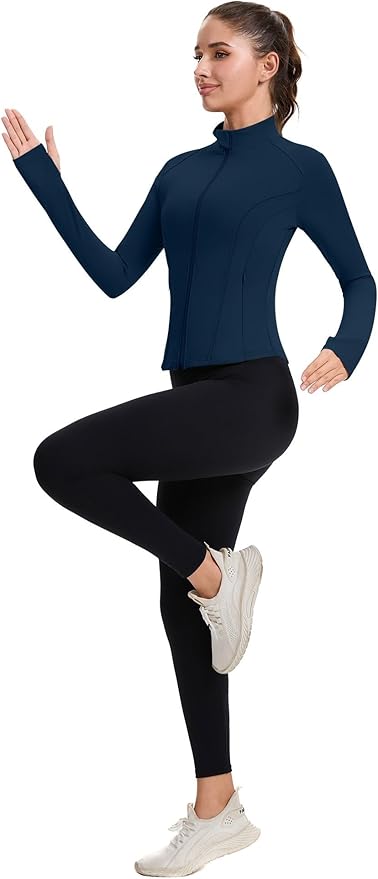 ZHENWEI Workout Jackets for Women Full Zip Up Cropped Athletic Long Sleeve Lightweight Slim Fit Running Tops with Pockets