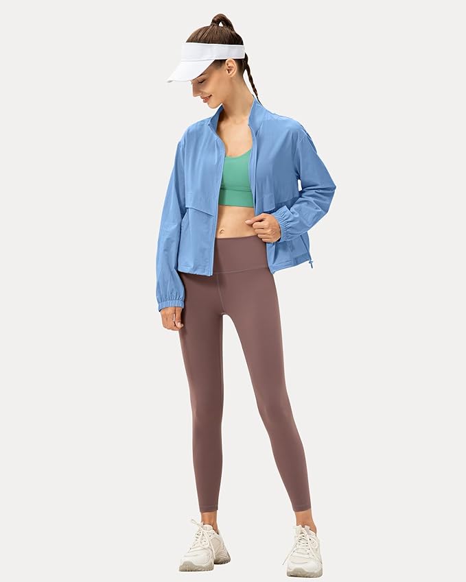 Locachy Women's Lightweight Zip Up Athletic Jacket Stand Collar Windproof Sun Protection Workout Outdoor Jacket