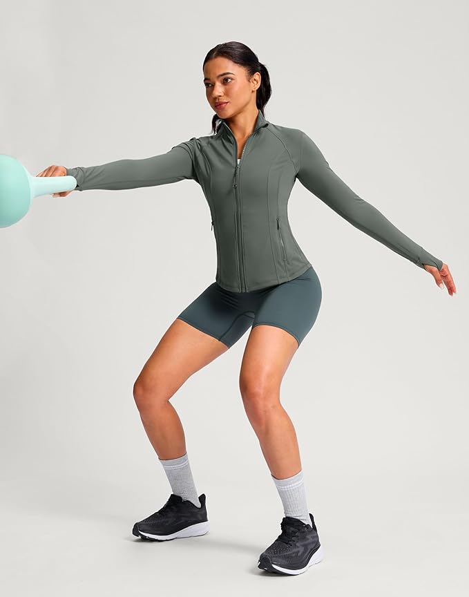G Gradual Women's Workout Jackets Extended Waist Length Slim Full Zip 4 Pockets Athletic Jacket Spring Running Yoga Clothes