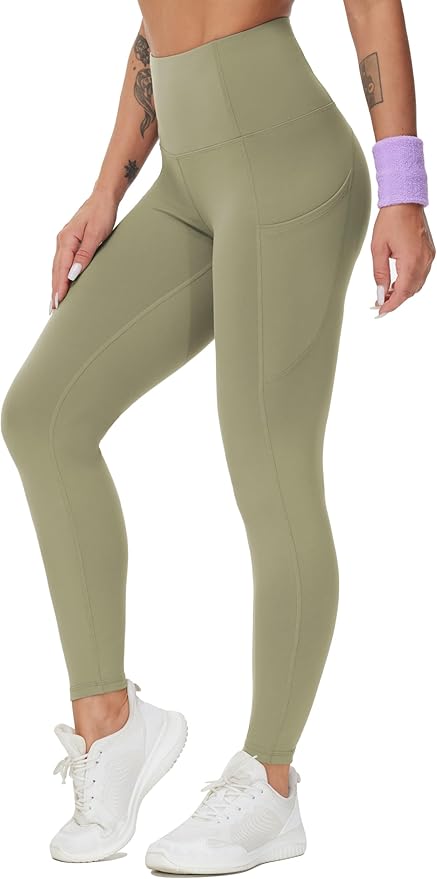 THE GYM PEOPLE Thick High Waist Yoga Pants with Pockets, Tummy Control Workout Running Yoga Leggings for Women