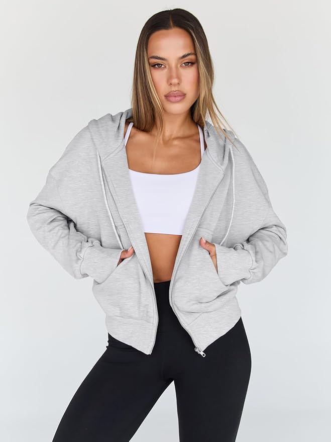 Trendy Queen Hoodies for Women Full Zip Up Cropped Sweatshirts Jackets Casual Comfy Gym Tops Fall Outfits Winter Clothes 2026