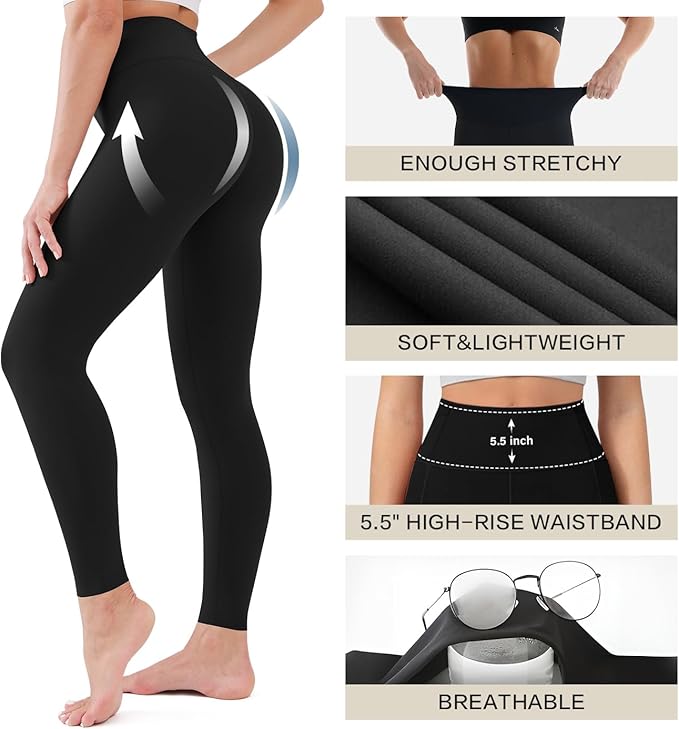 Blisset 3 Pack High Waisted Leggings for Women with Pockets Soft Active Tummy Control Pants for Yoga Running & Daily Wear