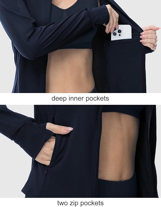 BGOWATU Women's Workout Jacket Lightweight Zip up Running Athletic Jackets with Thumb Holes