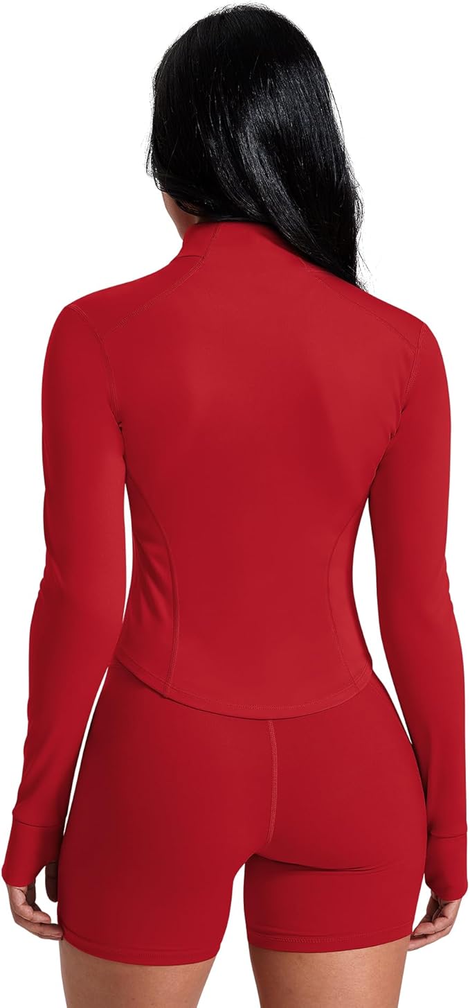 AVGO Women's Workout Jacket Lightweight Zip Up Crop Top Running Sportwear Slim Fit Gym Jackets With Thumb Holes