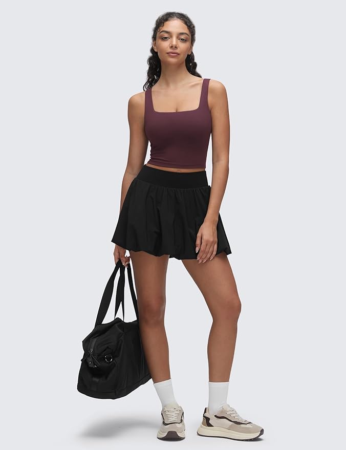 CRZ YOGA Butterluxe Square Neck Crop Tank Tops for Women - Workout Longline Sports Bras Padded Yoga Camisole