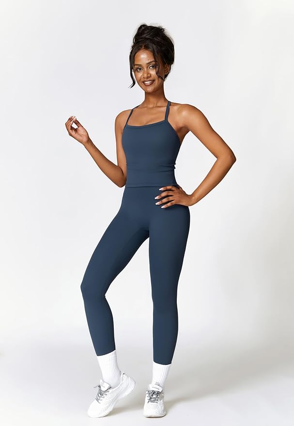 QBGJTD Womens Workout Sets Two Piece Cross Back Tank Top Matching High Waist Leggings Sets Gym Outfits Work Out Clothes