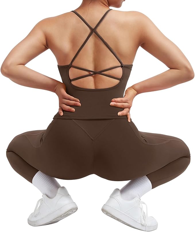SUUKSESS Women 2 Piece Workout Sets Padded Tank Tops Tummy Control Leggings Gym Outfits