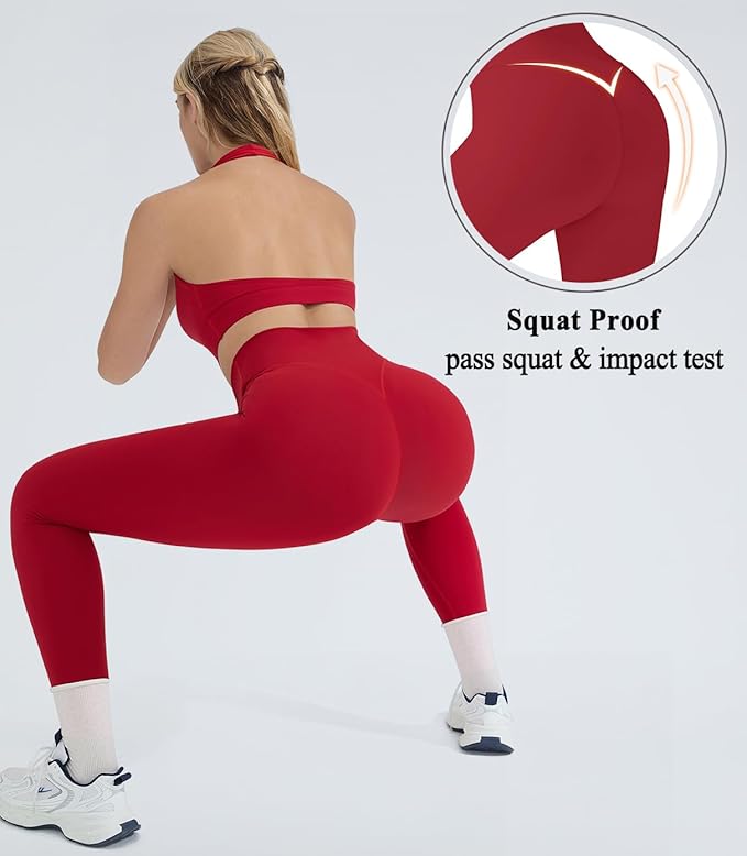 OMKAGI 2 Piece Workout Sets for Women Halter Sports Bras Gym Sets Booty Leggings Outfits